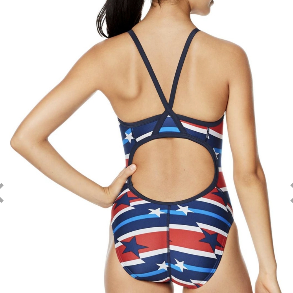 NWT Speedo Red White and Blue Prolt Flyback One Piece Swimsuit - Picture 2 of 5